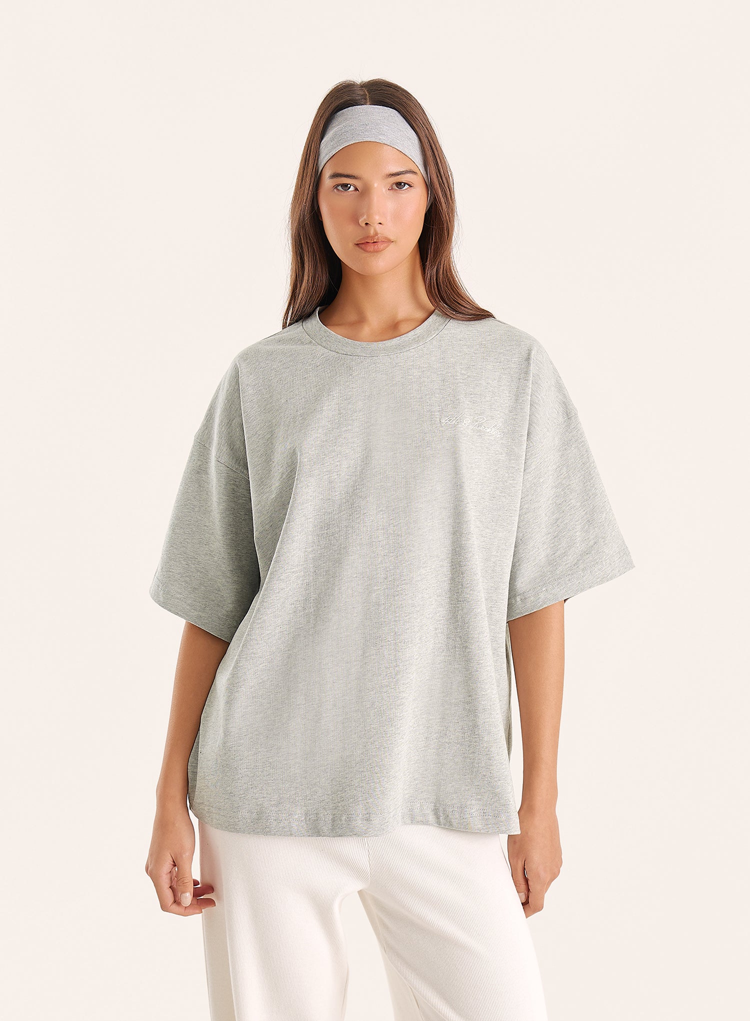 Light Grey Branded Short Sleeve Cotton T-Shirt